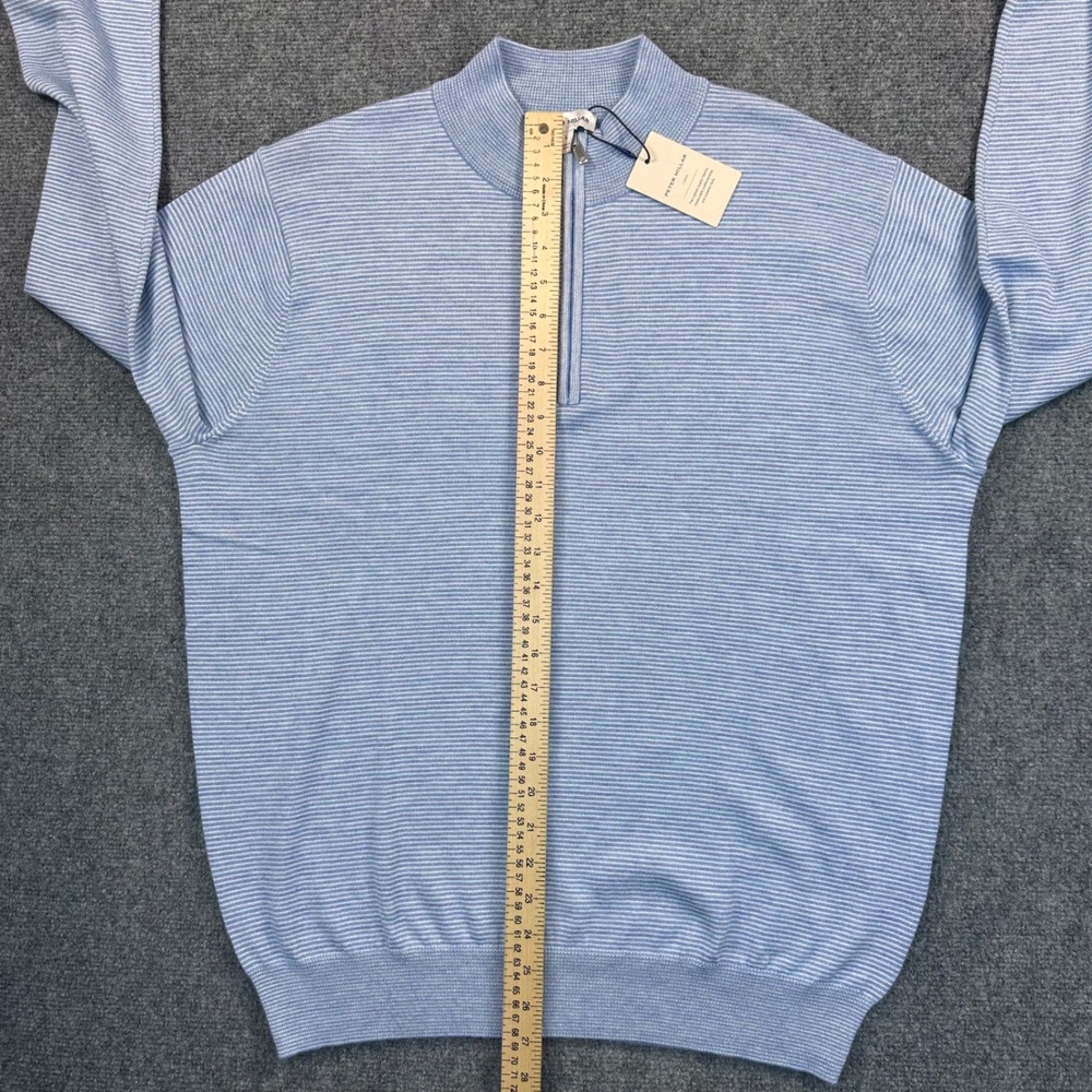 Peter Millar Crown Men's L Blue Canton Stripe 1/4 Zip Pullover Merino Wool Blend - Picture 11 of 14